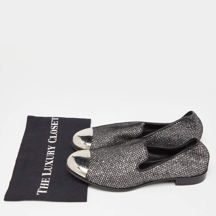 Pre Owned Giuseppe Zanotti Silver Mesh and Glitter Slip on Loafers Size 40.5