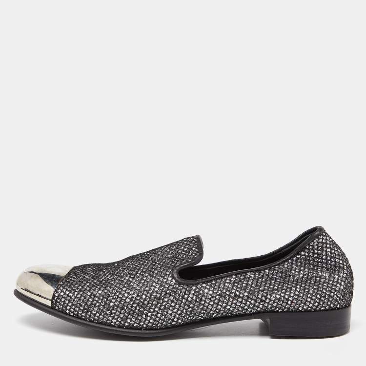 Pre Owned Giuseppe Zanotti Silver Mesh and Glitter Slip on Loafers Size 40.5