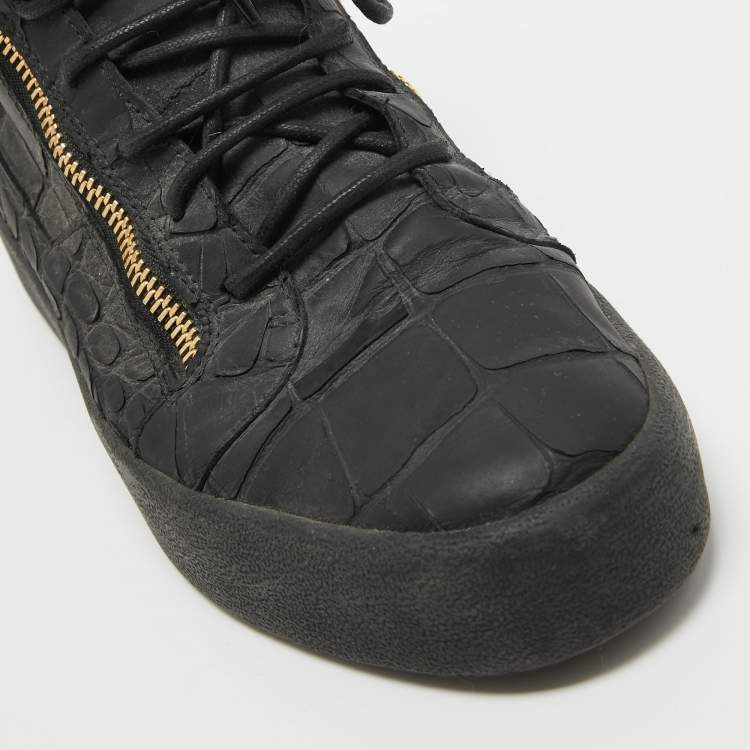 Pre Owned Giuseppe Zanotti Black Croc Embossed Leather Kriss High Top Sneakers Size 45