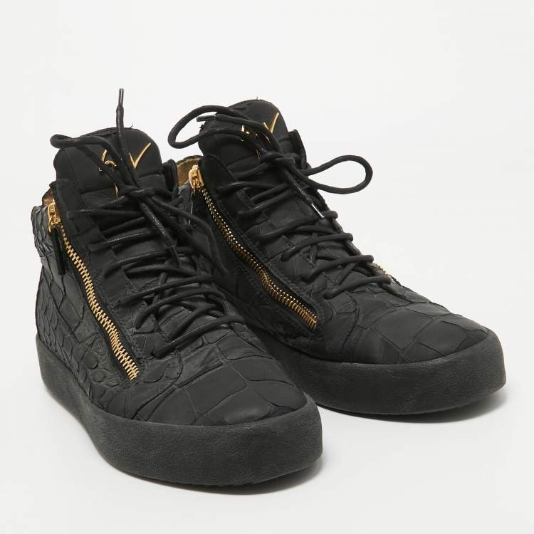Pre Owned Giuseppe Zanotti Black Croc Embossed Leather Kriss High Top Sneakers Size 45