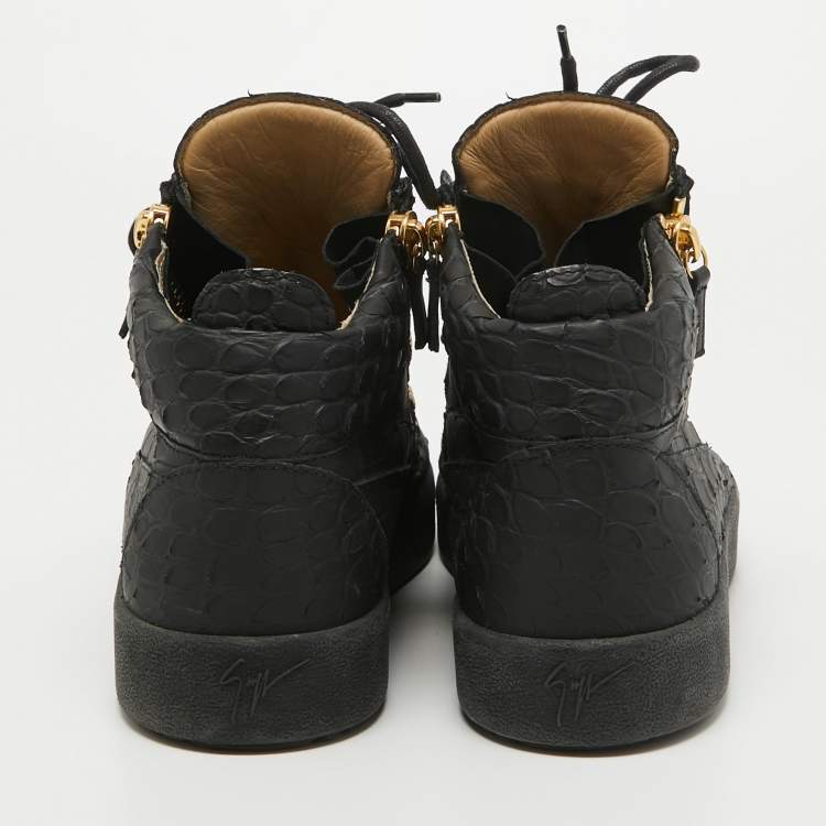 Pre Owned Giuseppe Zanotti Black Croc Embossed Leather Kriss High Top Sneakers Size 45