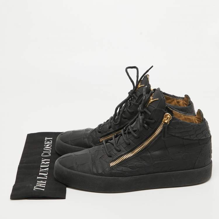Pre Owned Giuseppe Zanotti Black Croc Embossed Leather Kriss High Top Sneakers Size 45