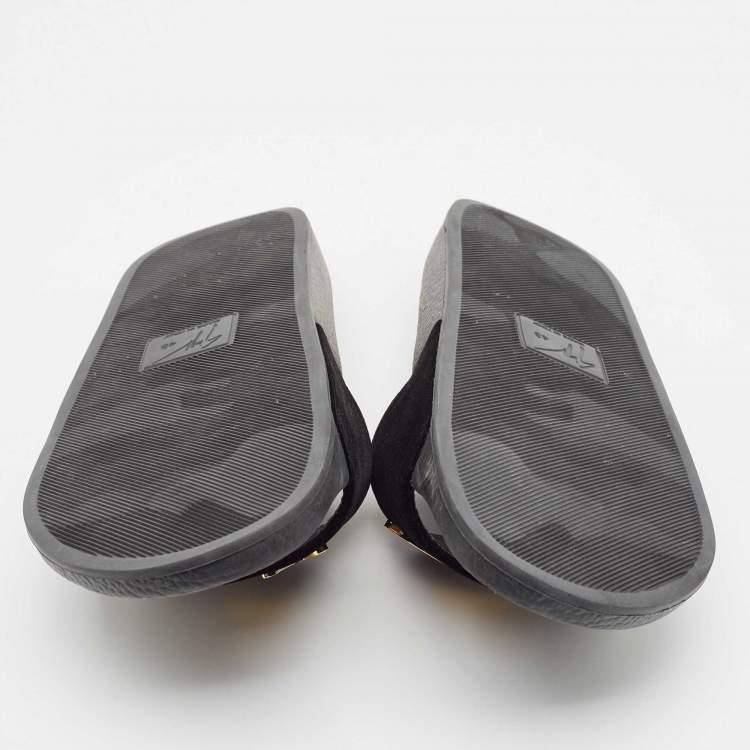 Pre Owned Giuseppe Zanotti Black Velvet Pool Flat Slides Size 43