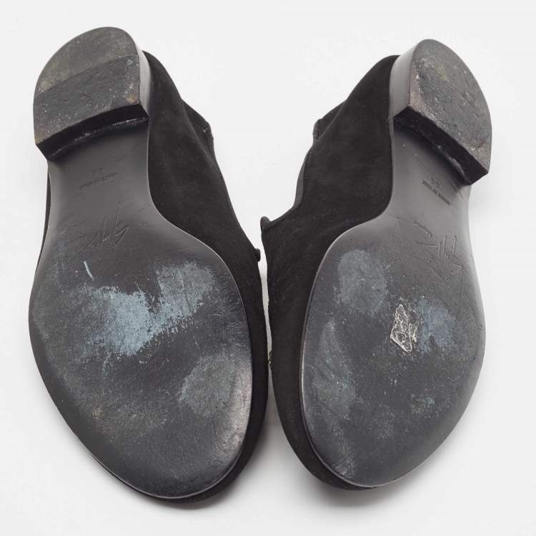 Pre Owned Giuseppe Zanotti Black Suede Crystal Embellished Smoking Slippers Size 44
