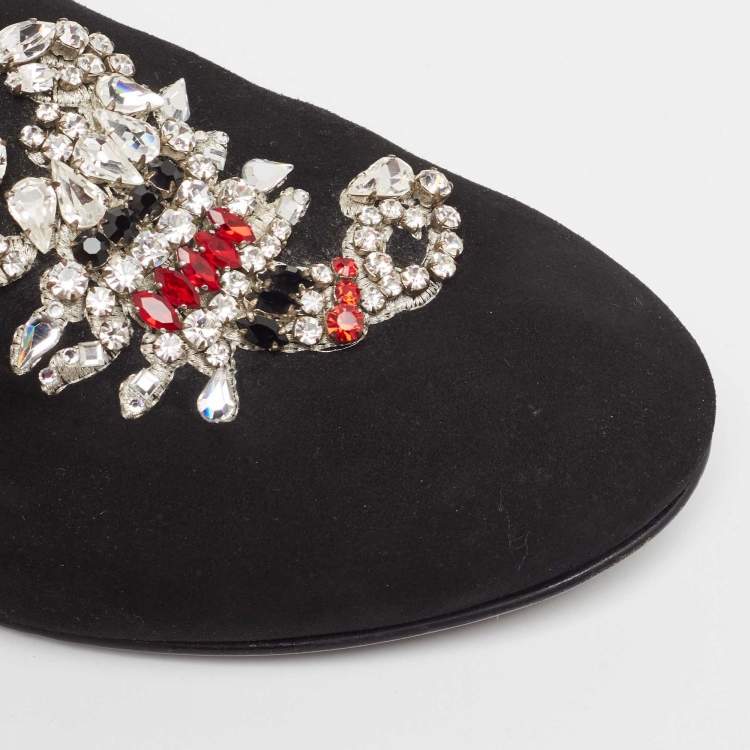 Pre Owned Giuseppe Zanotti Black Suede Crystal Embellished Smoking Slippers Size 44