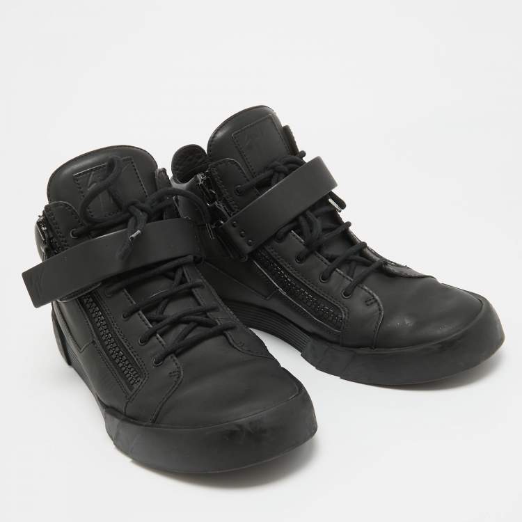 Pre Owned Giuseppe Zanotti Black Matte Leather High Top Sneakers 44