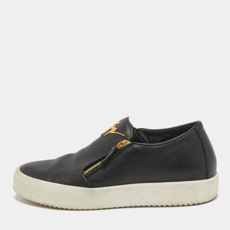 Pre Owned Giuseppe Zanotti Black Leather Double Zip Low Top Sneakers Size 41