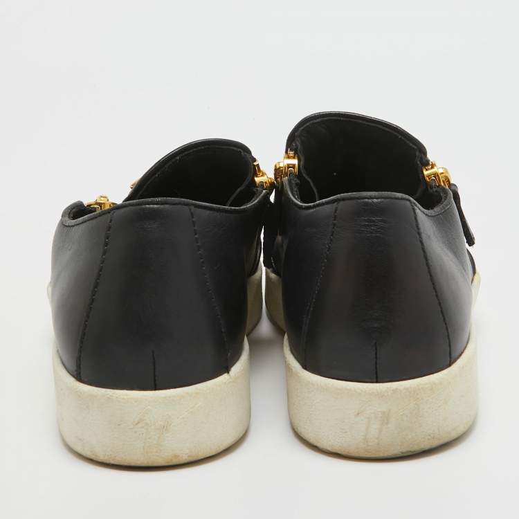 Pre Owned Giuseppe Zanotti Black Leather Double Zip Low Top Sneakers Size 41