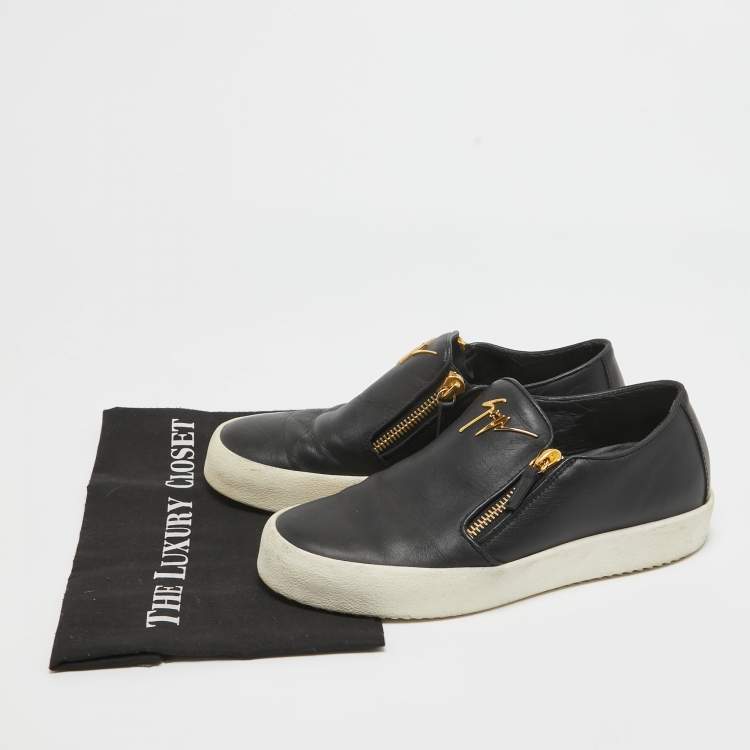 Pre Owned Giuseppe Zanotti Black Leather Double Zip Low Top Sneakers Size 41