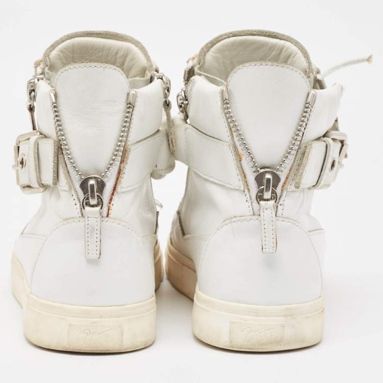 Pre Owned Giuseppe Zanotti White Leather High Top Sneakers Size 40