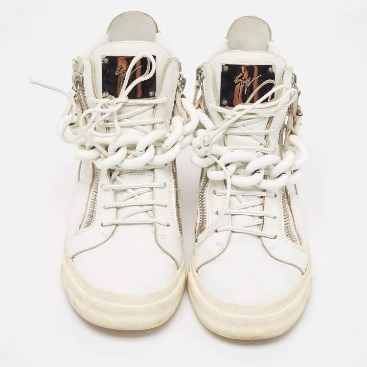 Pre Owned Giuseppe Zanotti White Leather High Top Sneakers Size 40