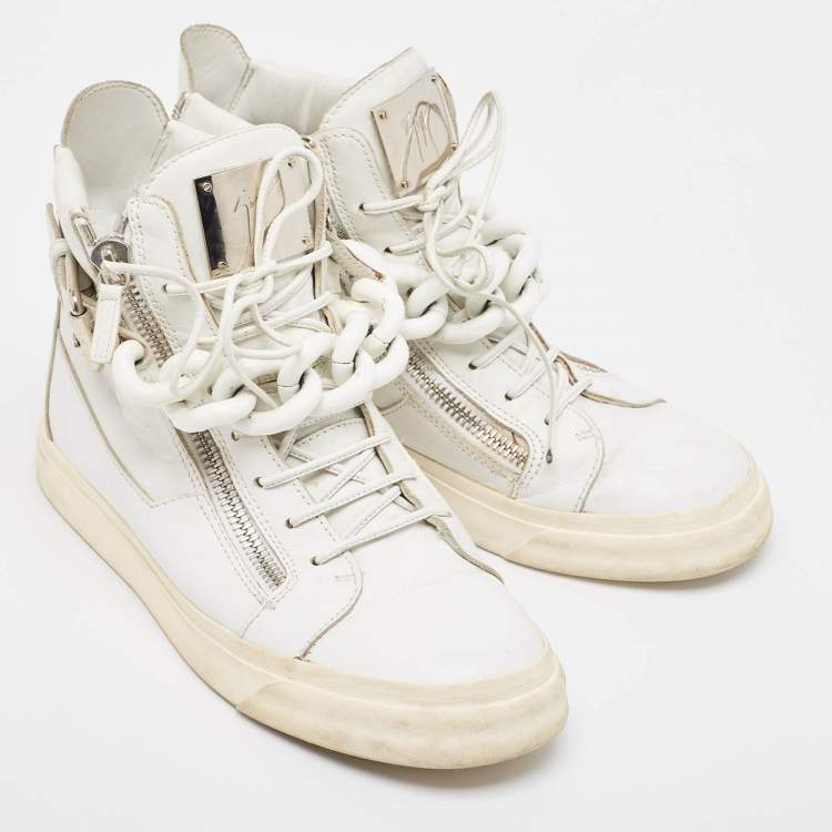 Pre Owned Giuseppe Zanotti White Leather High Top Sneakers Size 40
