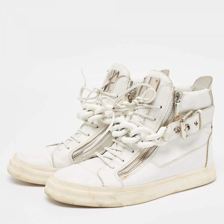 Pre Owned Giuseppe Zanotti White Leather High Top Sneakers Size 40
