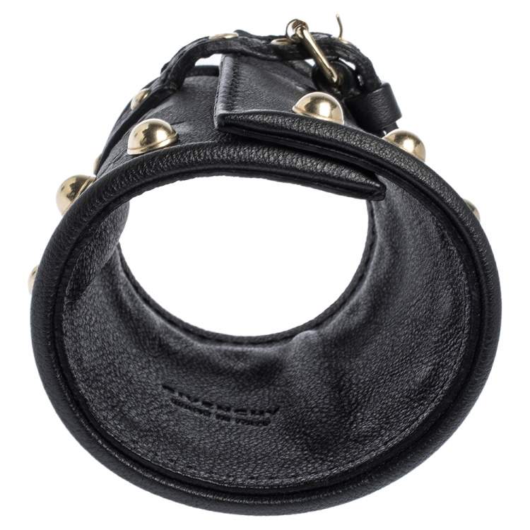 Pre Owned Givenchy Black Embossed Leather Studs Wide Buckle Cuff Bracelet