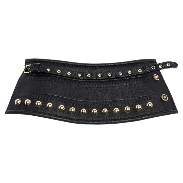 Pre Owned Givenchy Black Embossed Leather Studs Wide Buckle Cuff Bracelet
