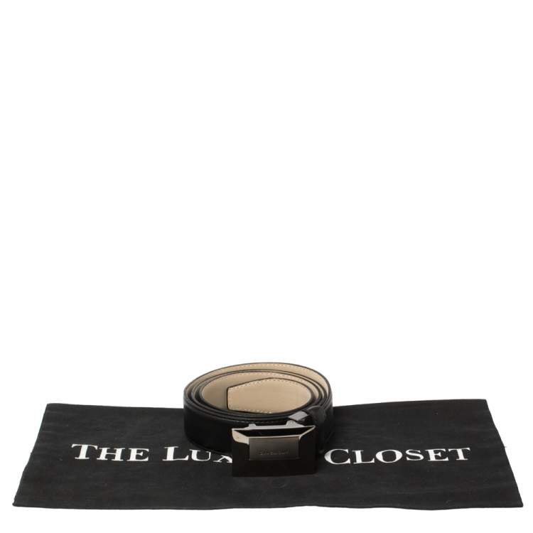Pre Owned Givenchy Black Leather Plaque Logo Belt 85CM