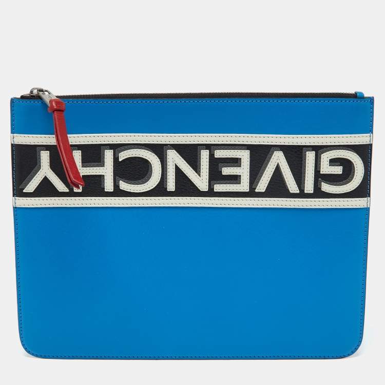 Pre Owned Givenchy Tri Color Leather Reverse Logo Flat Zip Pouch