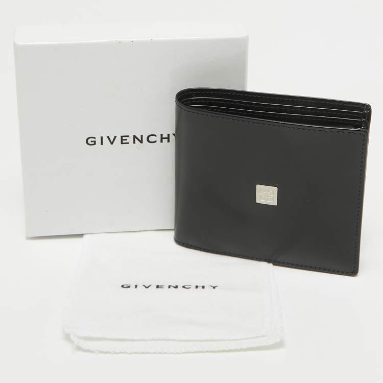 Pre Owned Givenchy Black Glossy Leather Logo Bifold Wallet