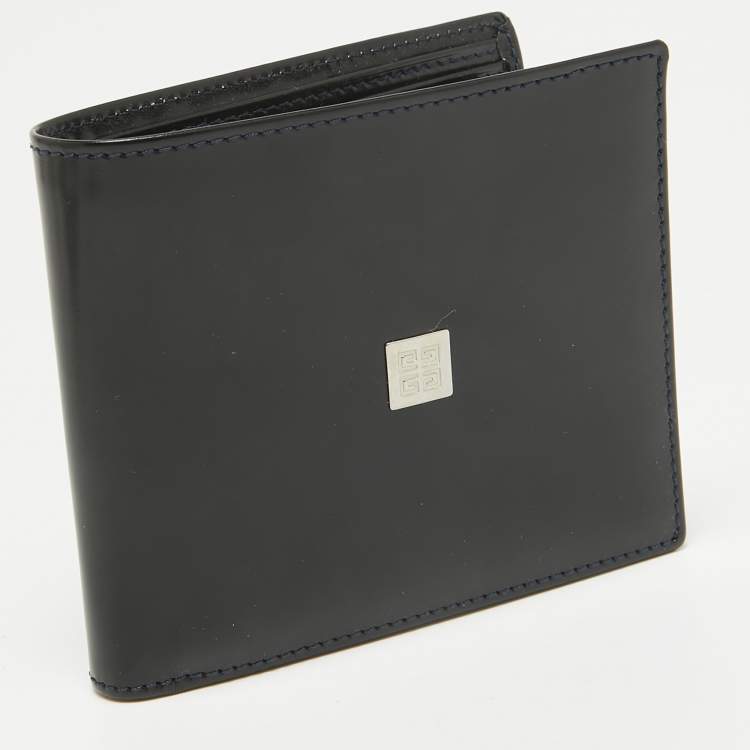 Pre Owned Givenchy Black Glossy Leather Logo Bifold Wallet