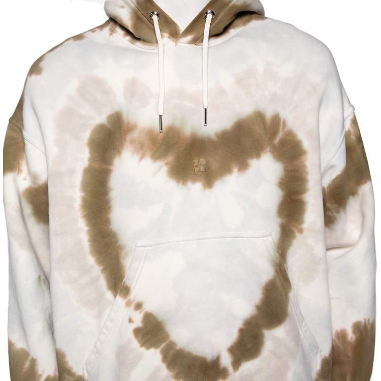 Pre Owned Givenchy White Tie-Dye Heart Printed Cotton Knit Oversized Hoodie S