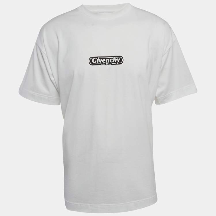 Pre Owned Givenchy White Logo Printed Cotton Standard Fit T-Shirt L