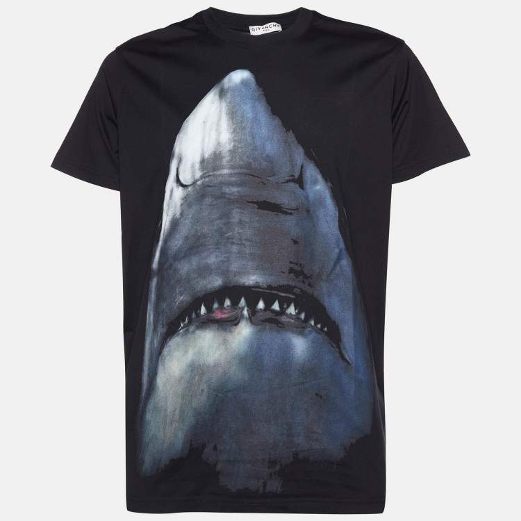 Pre Owned Givenchy Black Cotton Shark Print Cotton Oversized T-Shirt XS