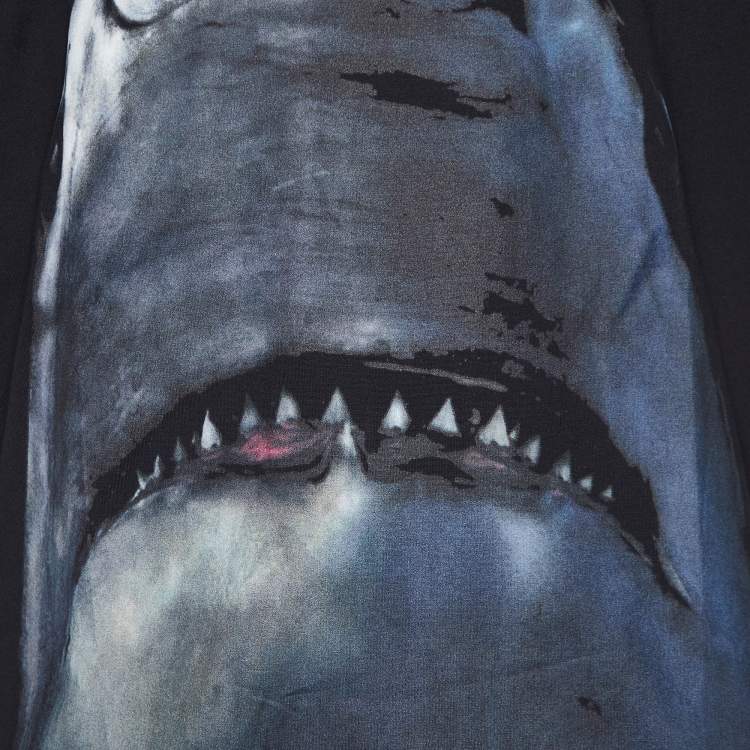 Pre Owned Givenchy Black Cotton Shark Print Cotton Oversized T-Shirt XS