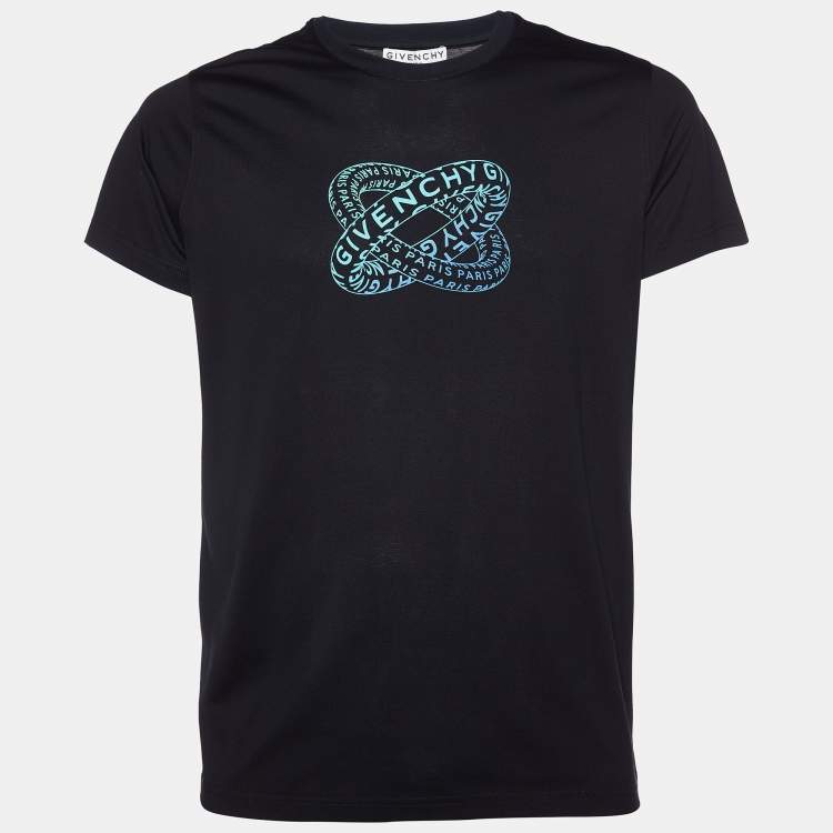 Pre Owned Givenchy Black Infinity Rings Logo Print Cotton Regular Fit T-Shirt XXS
