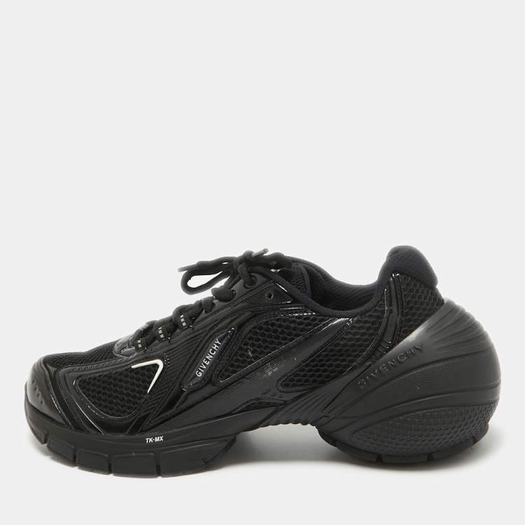 Pre Owned Givenchy Black Faux Leather and Mesh Lace Up Sneakers Size 44