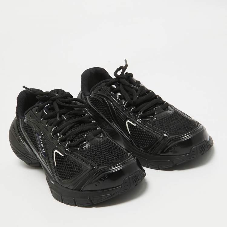 Pre Owned Givenchy Black Faux Leather and Mesh Lace Up Sneakers Size 44