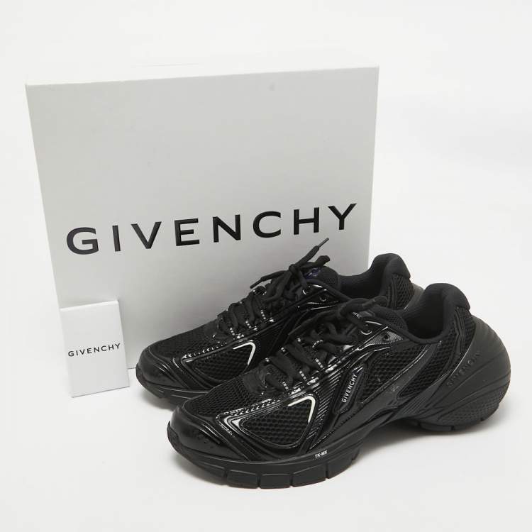 Pre Owned Givenchy Black Faux Leather and Mesh Lace Up Sneakers Size 44
