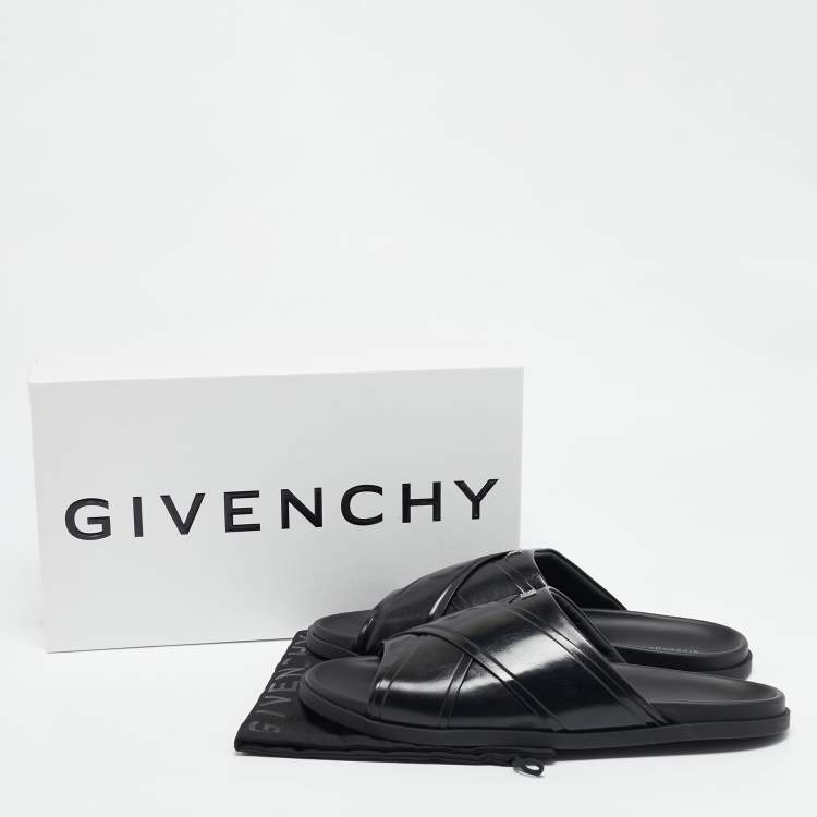 Pre Owned Givenchy Black Leather G Plage Slide Flats Size 45