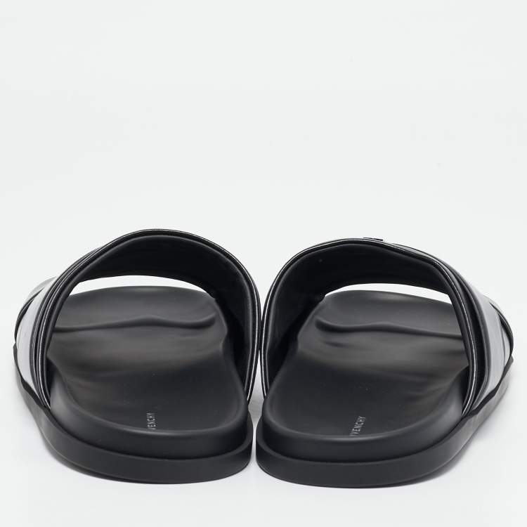 Pre Owned Givenchy Black Leather G Plage Slide Flats Size 45
