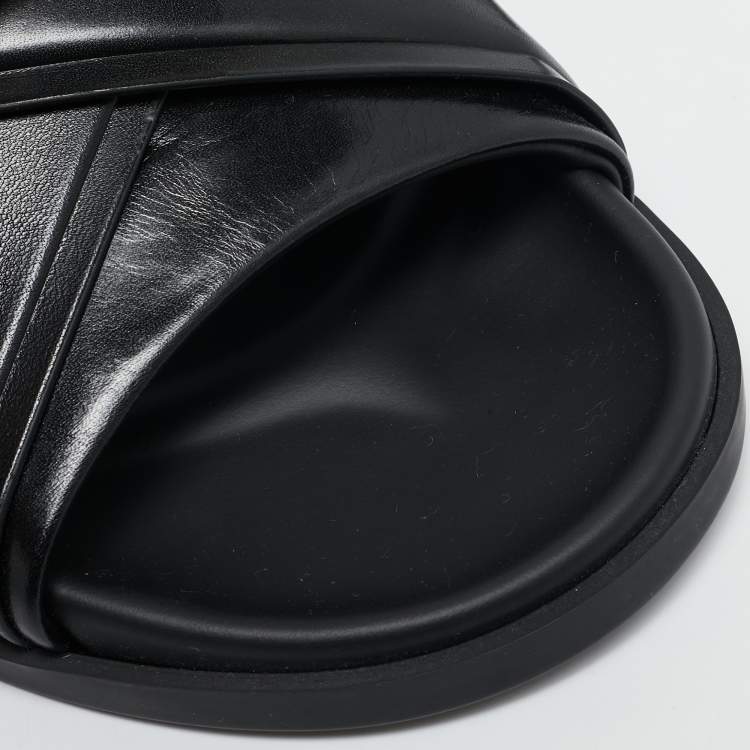 Pre Owned Givenchy Black Leather G Plage Slide Flats Size 45