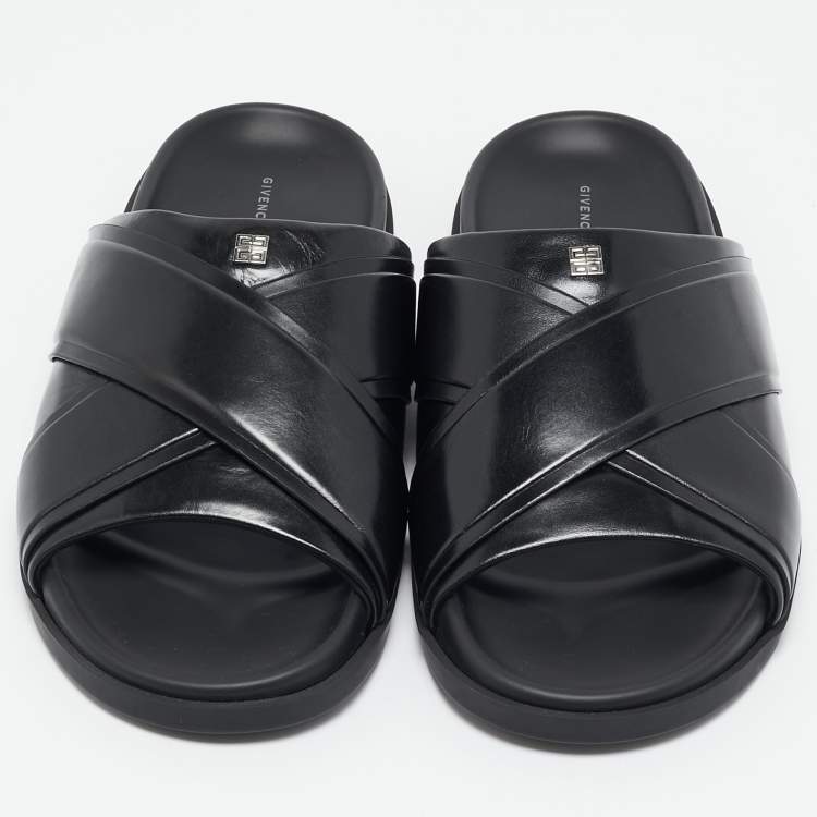 Pre Owned Givenchy Black Leather G Plage Slide Flats Size 45