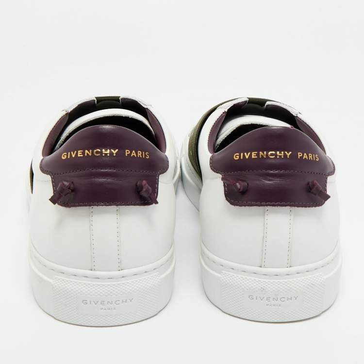 Pre Owned Givenchy White/Green Elastic and Leather Urban Street Slip On Sneakers Size 43