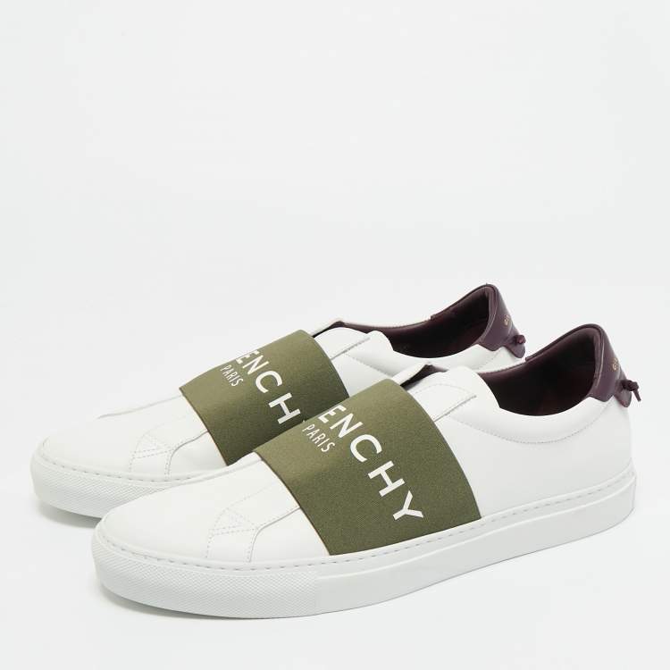Pre Owned Givenchy White/Green Elastic and Leather Urban Street Slip On Sneakers Size 43