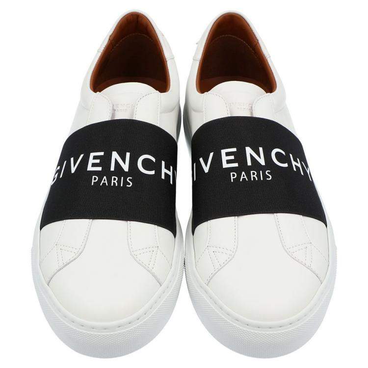Pre Owned Givenchy White/Black Leather Urban Street Logo Slip On Sneakers Size 41