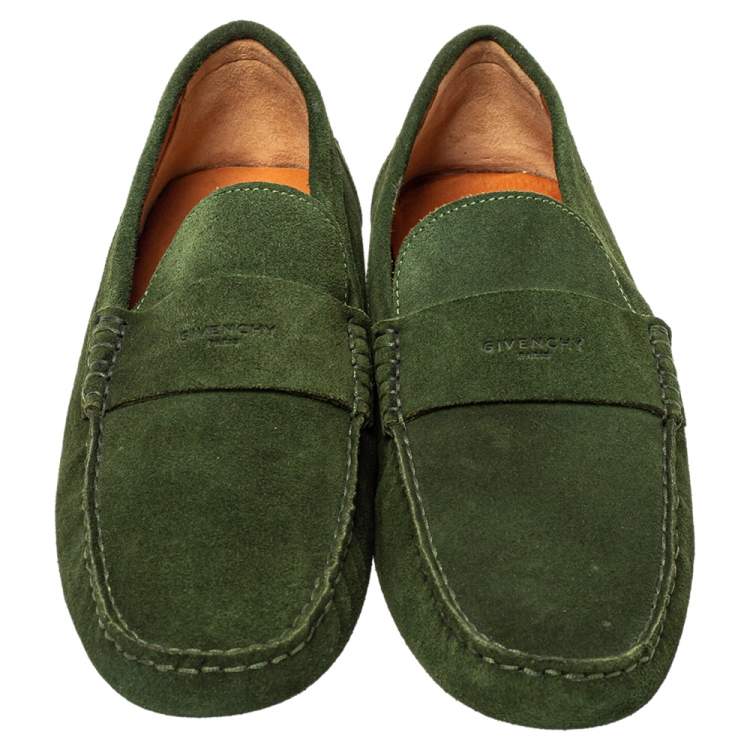 Pre Owned Givenchy Green Suede Slip On Loafers Size 41.5
