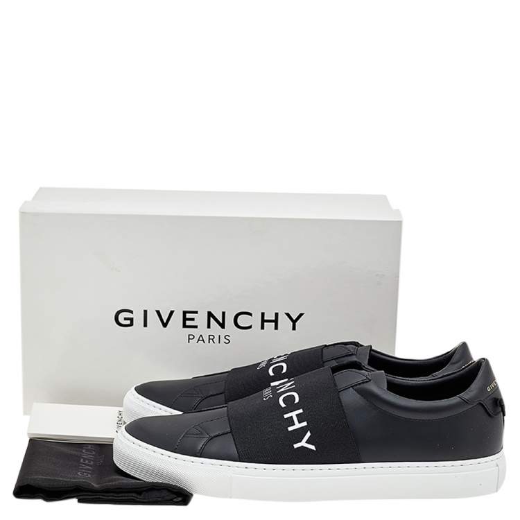 Pre Owned Givenchy Black/White Leather Urban Street Logo Slip On Sneakers Size 45