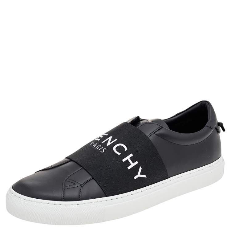 Pre Owned Givenchy Black/White Leather Urban Street Logo Slip On Sneakers Size 45