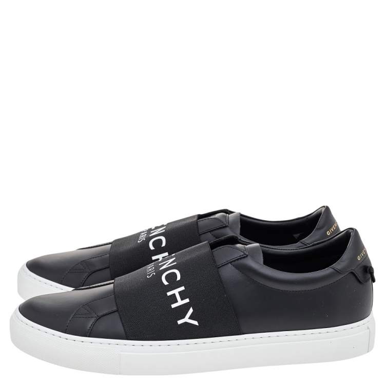 Pre Owned Givenchy Black/White Leather Urban Street Logo Slip On Sneakers Size 45