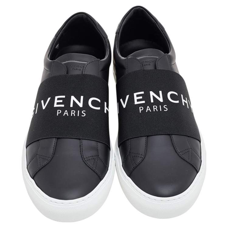 Pre Owned Givenchy Black/White Leather Urban Street Logo Slip On Sneakers Size 45
