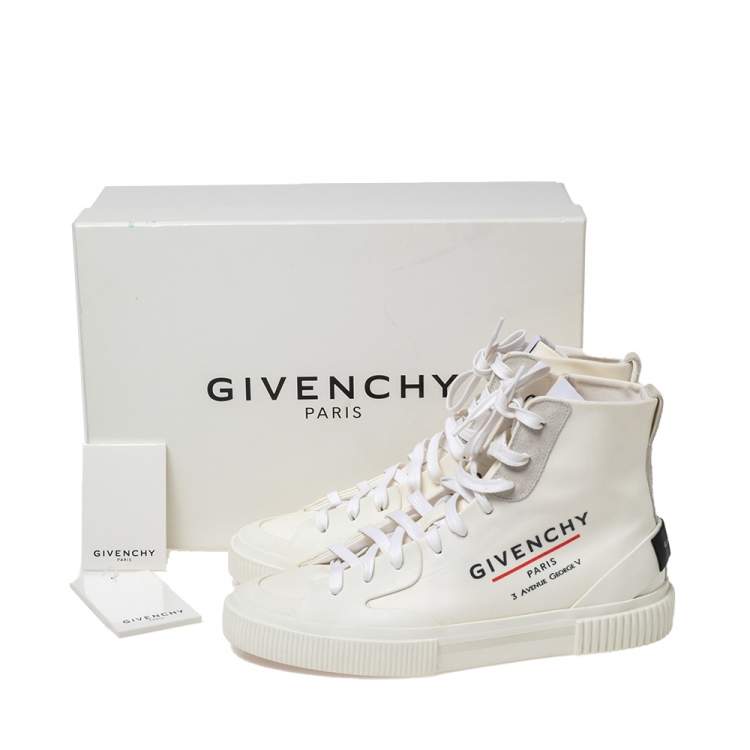 Pre Owned Givenchy White Logo Print Coated Canvas And Rubber Tennis Light High Top Sneakers Size 42