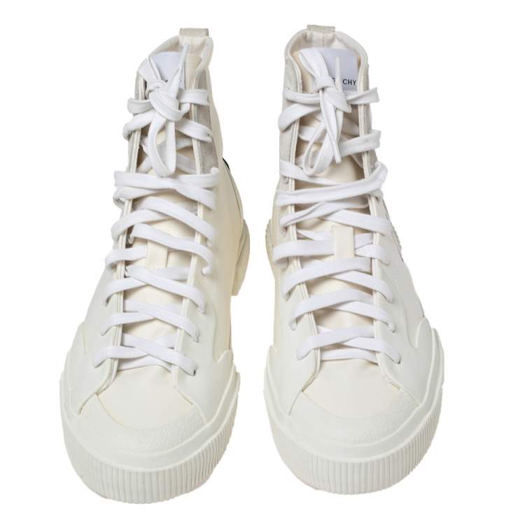 Pre Owned Givenchy White Logo Print Coated Canvas And Rubber Tennis Light High Top Sneakers Size 42