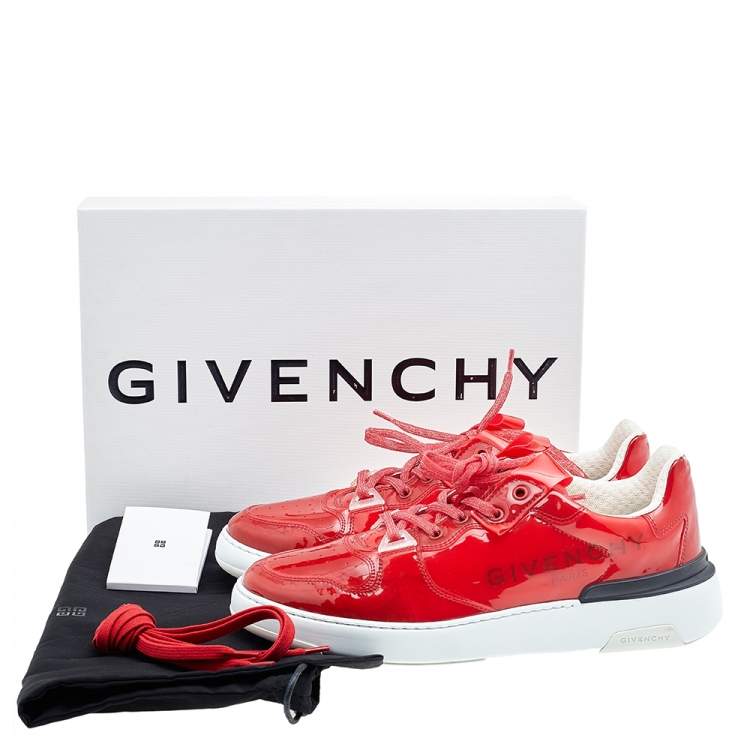 Pre Owned Givenchy Red Vinyl Wing Low Top Sneakers Size 42
