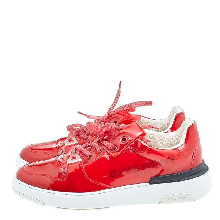 Pre Owned Givenchy Red Vinyl Wing Low Top Sneakers Size 42