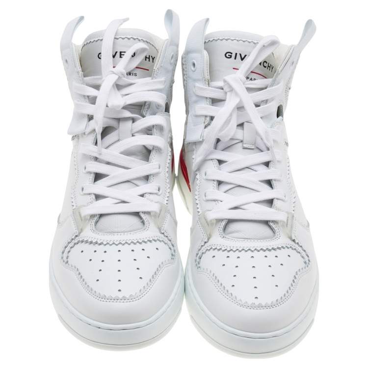 Pre Owned Givenchy White/Red Leather Wing High Top Sneakers Size 42