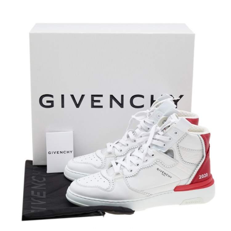 Pre Owned Givenchy White/Red Leather Wing High Top Sneakers Size 42