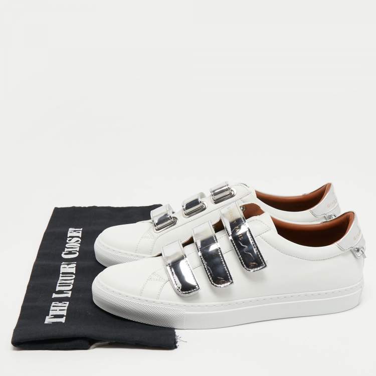 Pre Owned Givenchy White/Silver Leather Velcro Strap Urban Street Sneakers Size 40